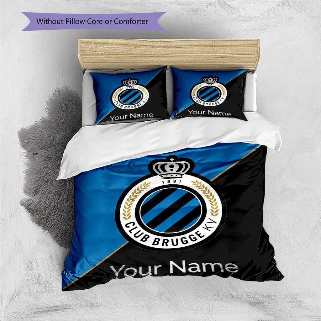 Biancheria da letto personalizzata con nome Club Brugge KV Crest, Set copripiumino Copripiumino Federa Regalo di Compleanno per la Casa (1 * copripiumino + 2 * federa, senza nucleo)
