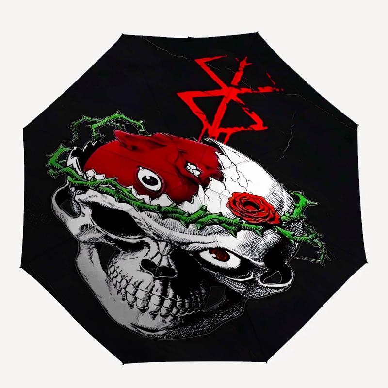 

1pc Skull RoseOpen/Close Umbrella-Windproof, Compact Travel Umbrella, Sturdy 8-Rib Shaft, Outdoor Accessory, 1064