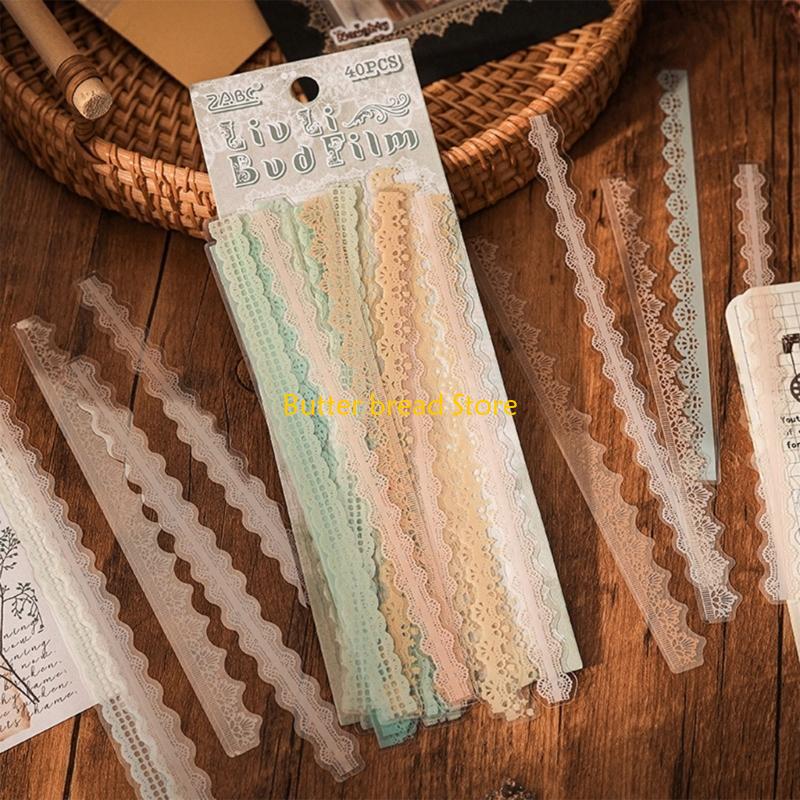 W89C 240Pcs Lace Decorative Sticker Aesthetic PET Sticker for Scrapbooking Journal