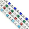 Personalized 4 Colors Available Claw Setting Rectangular and Square CZ Stainless Steel Tennis Bracelet With Extension Chain