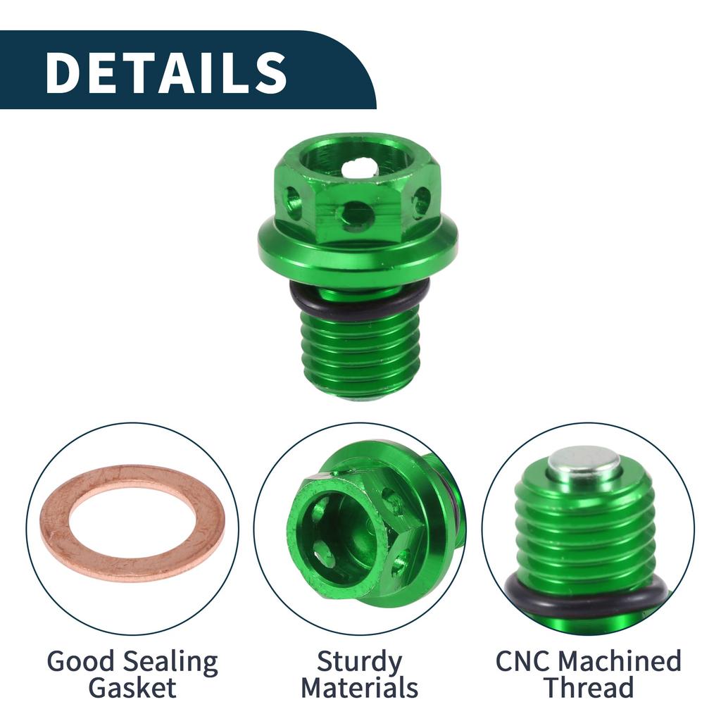 A ABSOPRO M12x1.5 4mm Magnetic Drain Plug Aluminum Alloy with Copper Washer Green