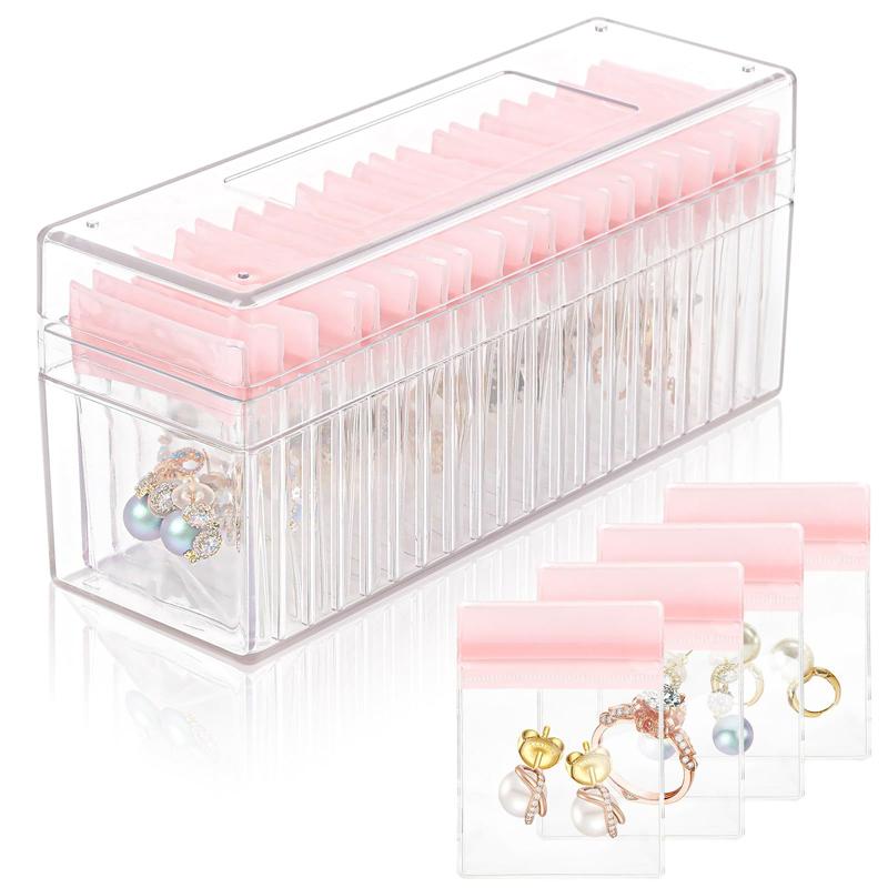 Travel Acrylic Jewelry Box Clear Jewelry Organizer with 20 Pvc Portable Anti Oxidizing Sealed Bag Earrings Ring Necklace Storage