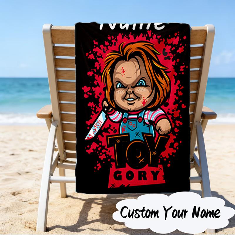 Custom Name Chucky Microfiber Beach Towel Super Soft & Absorbent for Bath, Beach, Travel Bath Time Accessory, Fan gifts
