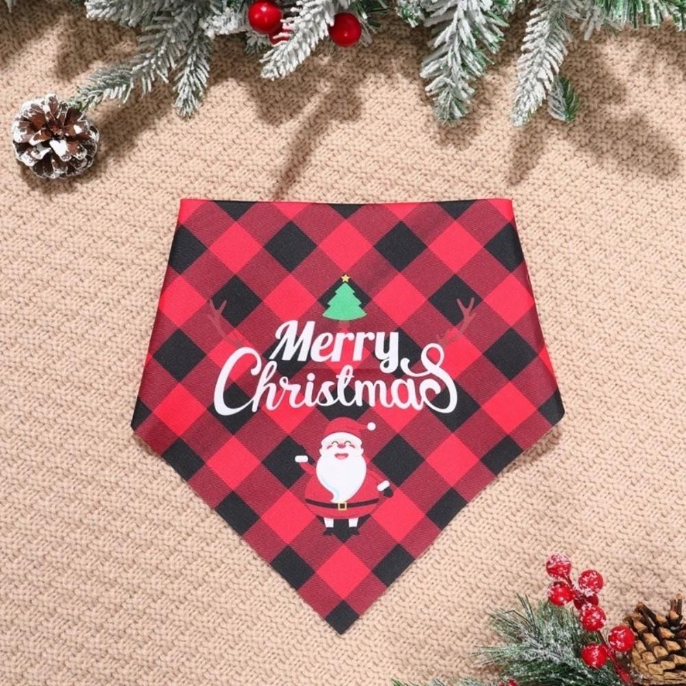 Red Green Grid Dog Saliva Towel Santa Claus Triangle Bandana Christmas Dog Scarf  Holiday Party