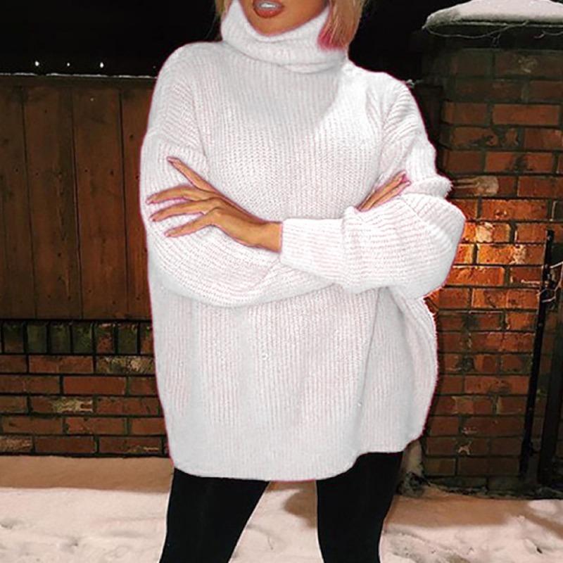

Autumn and winter sweater women s turtleneck pullover solid color loose knitted sweater L белый