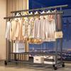Extra Thick Double Rod Mobile Clothes Rack for Home and Dormitory