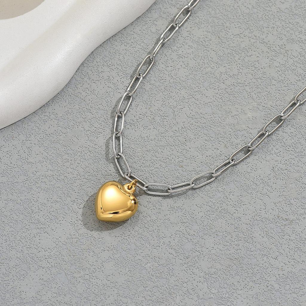 Geometric Heart Design Versatile Women's Necklace Personality Gold and Silver Color Block Pendant Chain