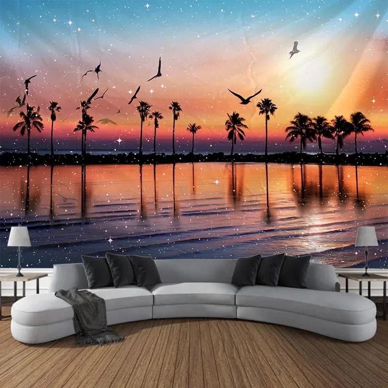 

Закат Звездное Небо Снежная Гора Фон Гобелен Спальня Гостиная Гобелен Домашнее Настенное Украшение Гобелен 100x75cm