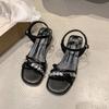 Open-toed rhinestone sandals summer new fashion thick heel square head one-button versatile women's shoes