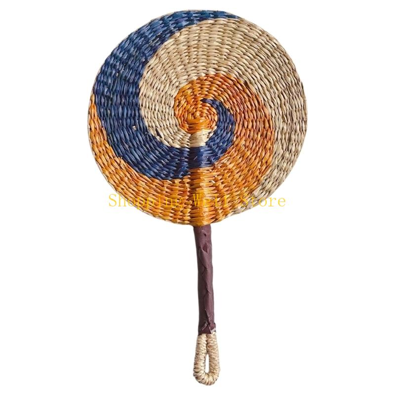 KX4B Large Summer Handheld Fan Seagrasses Handmade Woven Fan Natural Decorative Fan