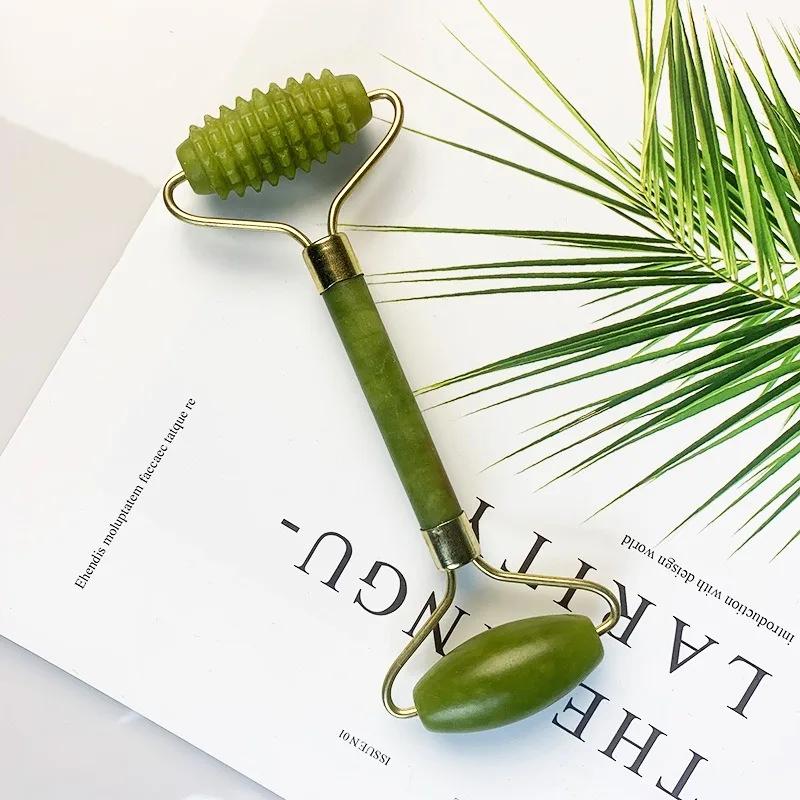 Natural Jade Roller Massager for Face Body Back Foot Massage Roller Facial Liftting Anti-wrinkle Double-end Gua Sha Jade Stone