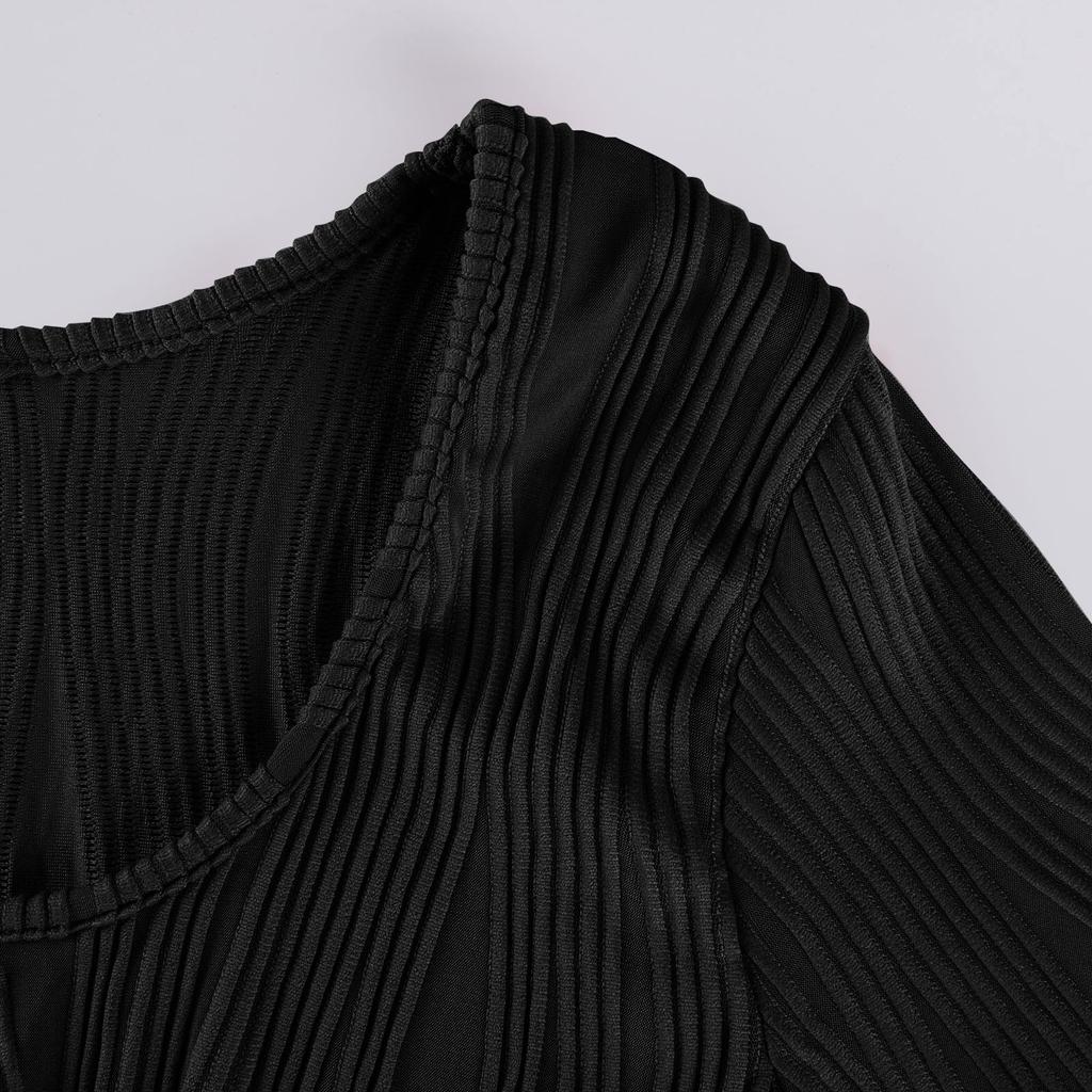 Women's U Neck Solid Color Crop Slimming Fashion Flared Long Sleeve Top Sexy Short T-shirt Top
