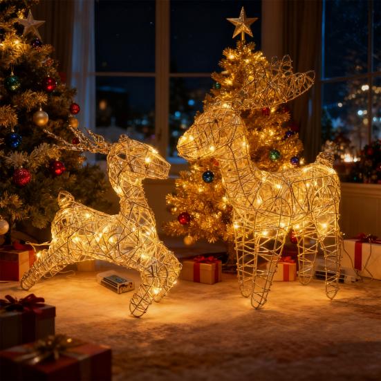LED Light Up Christmas Reindeer Decor 20 Warm White Lights Metal Yard Decoration for Outdoor Indoor Lawn Garden Xmas Decor