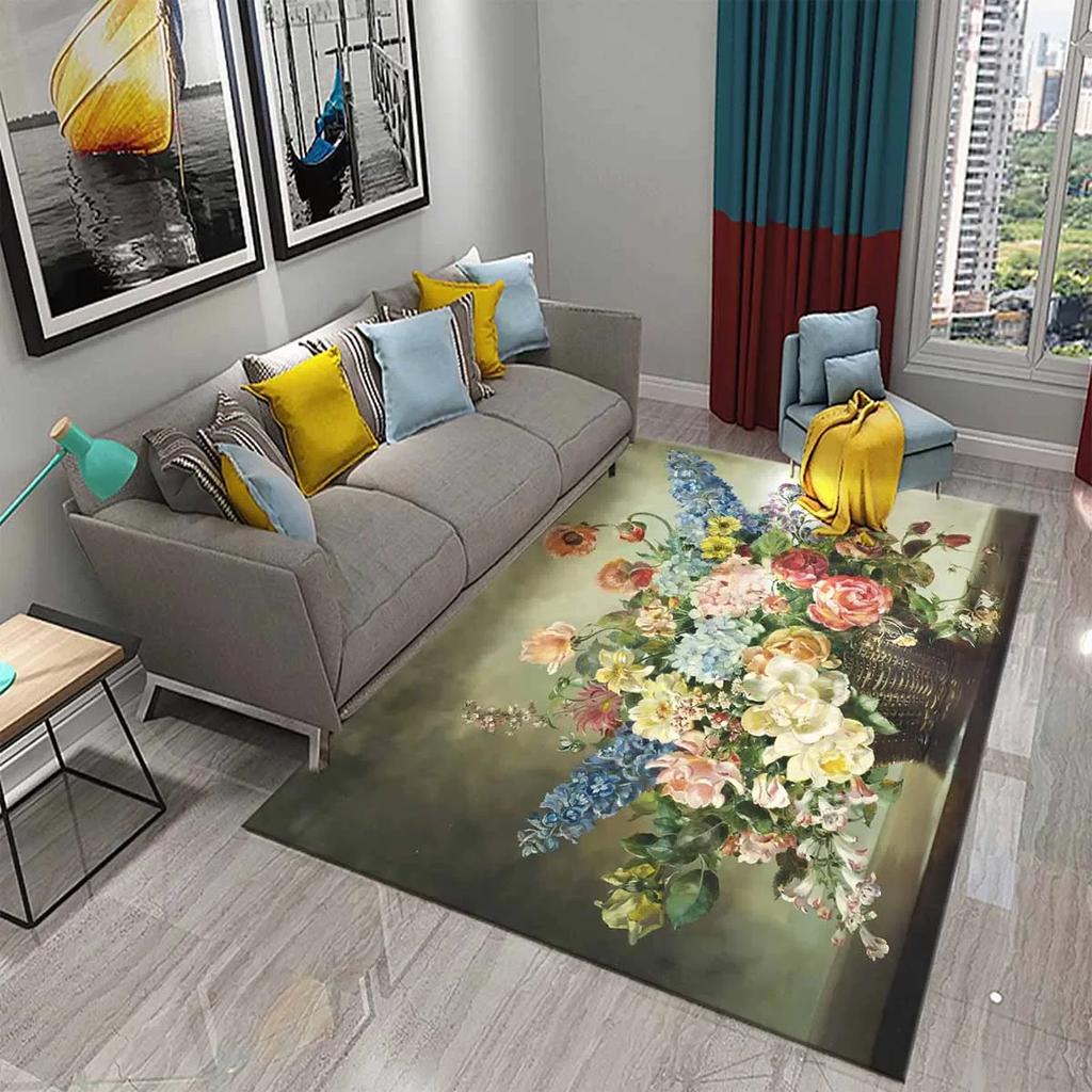 Colorful Oil Painting Flower Carpet Bathroom Kitchen Anti-Slip Carpet Door Mat Doormat Outdoor Living Room Bedroom Floor Mat Rug
