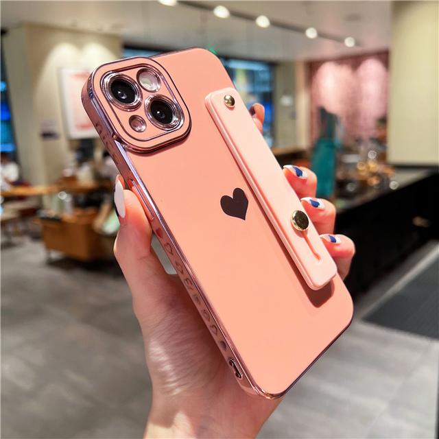 

Роскошный силиконовый чехол-держатель для браслета для iPhone 11 12 13 Pro Max X XR, противоударный чехол с золотым покрытием в виде сердца на SE 7 8 Plus For iPhone 13