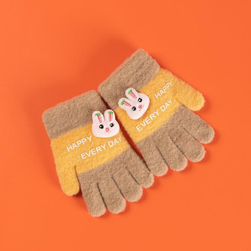 Xuehuaxiu Children's Thermal Gloves Kindergarten Finger All-inclusive Gloves Knitted Jacquard Cute Rabbit Five-finger Gloves