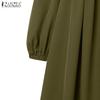 ZANZEA Women Round Neck Long Sleeve Loose Vintage Long Dress
