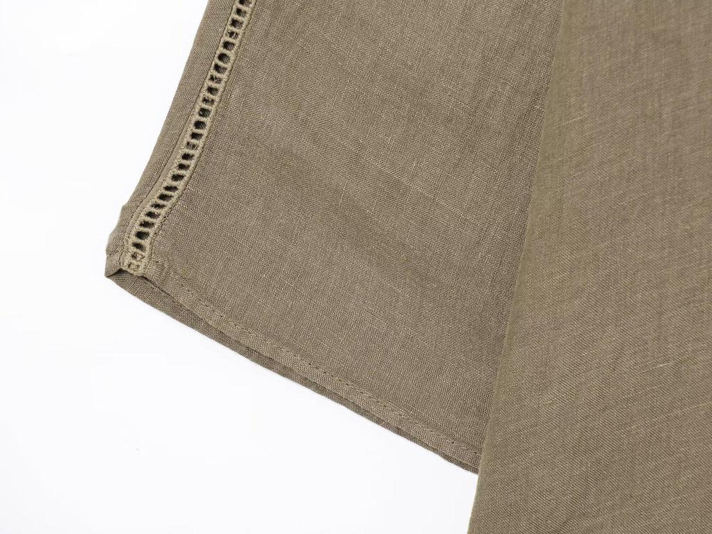 Spring 2025 Women's Linen V-Neck Long Sleeve Shirt & Wide-Leg Pants Casual Set