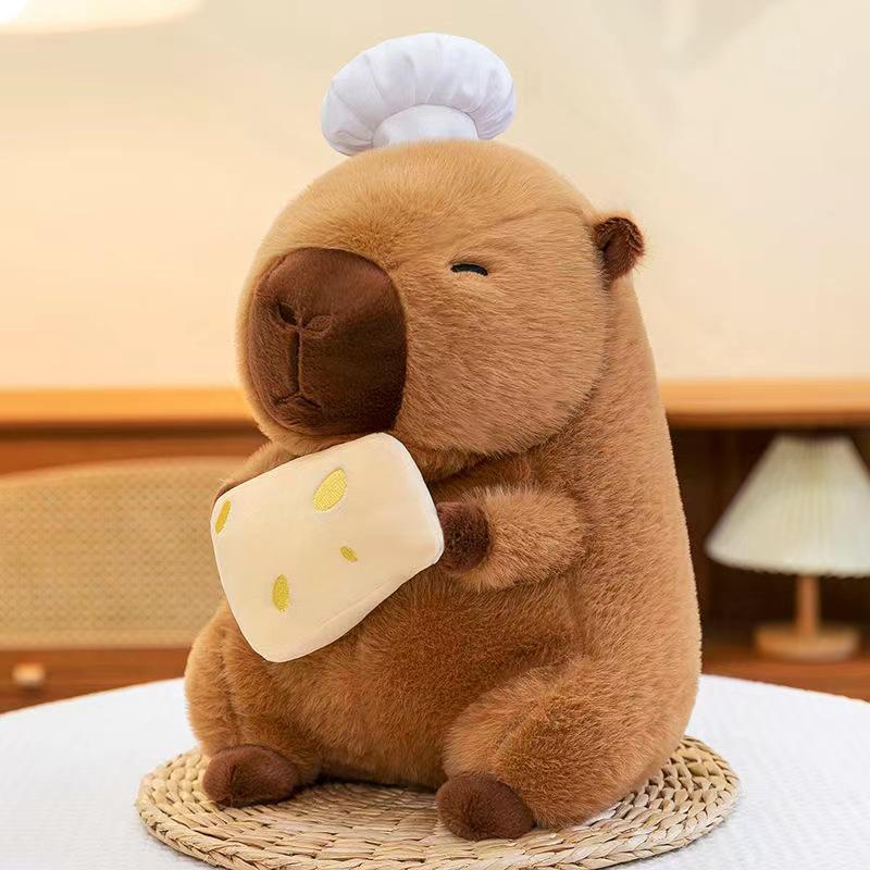 Creative Chef Series Capybara Plush Toy with Spatula, Knife, Fork, Cheese, and Baguette