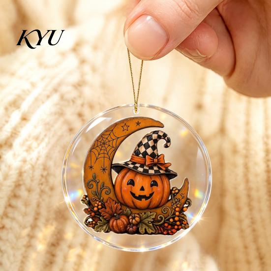Christmas Tree Ornaments Halloween Ghost Hanging Ornament, Double Side 2D Acrylic Black Cat Bat Skull Festive Home Decor Pendant for Door Window,