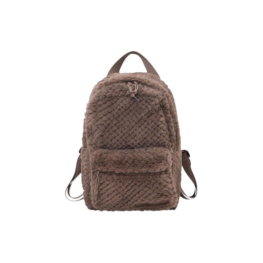 Converse Solid Color Simple Zipper Backpack Unisex Backpack Brown 10026816-A02 Tan