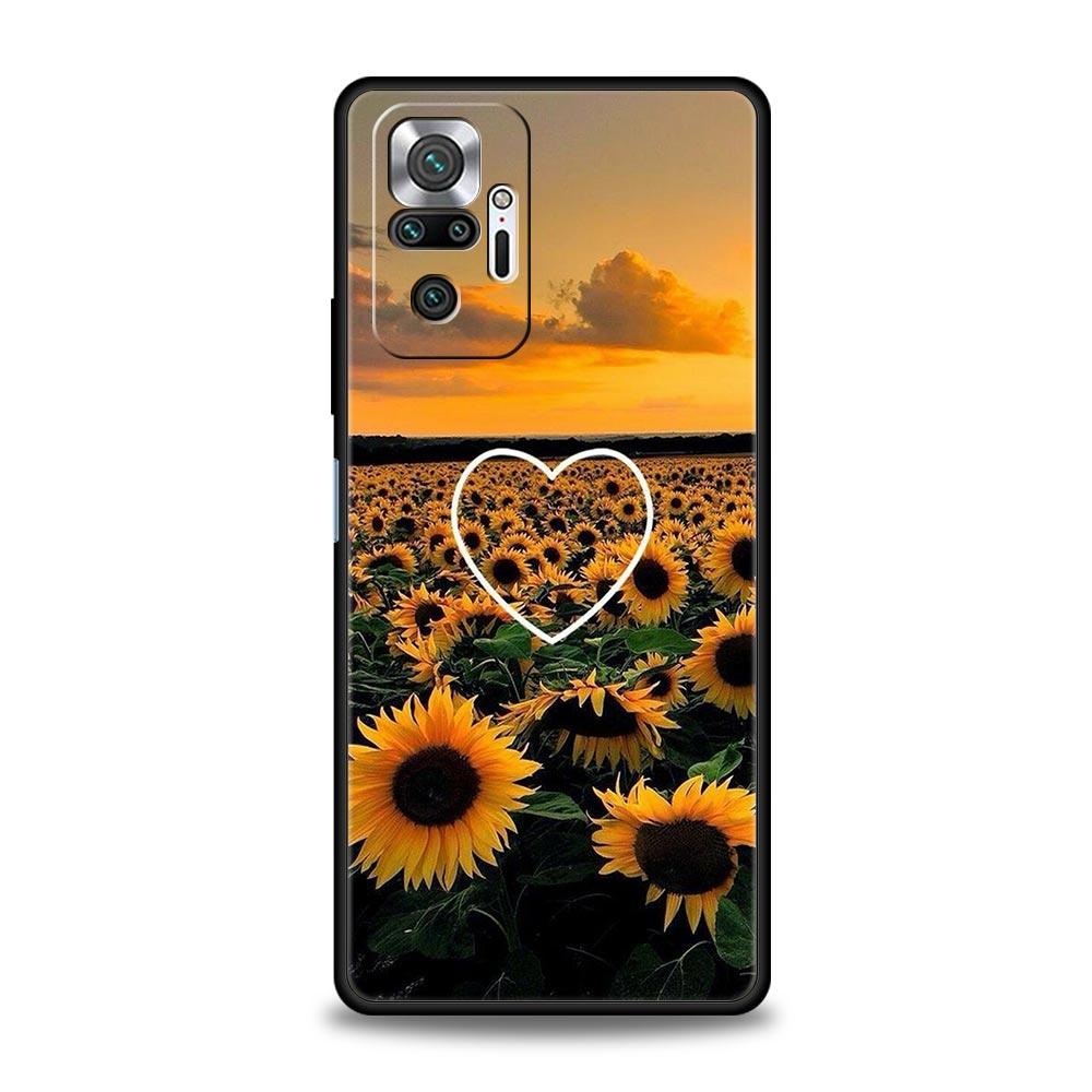 Beautiful Yellow Sunflower Phone Case For Xiaomi Redmi Note 14 13 5G 10 11 12 Pro Plus 4G 14C 13C 12C 10C Black Cover