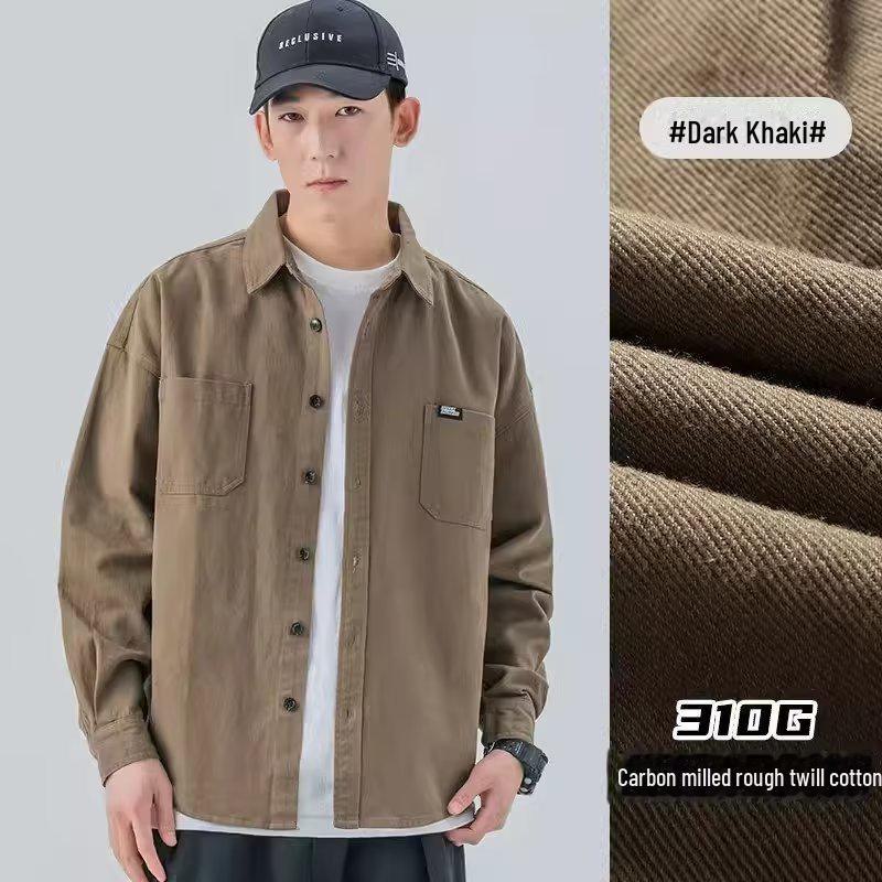 Men's Korean Style Retro Long Sleeve Work Shirt - Trendy, Loose, Versatile, Youth Casual Jacket with Pockets.