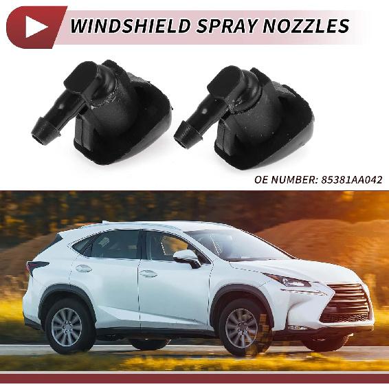 2pcs Windshield Washer Nozzle for Toyota Camry 2002-2006 Front Windshield Spray Nozzles Wiper Spray Washer Jet No.85381AA042 Black Plastic