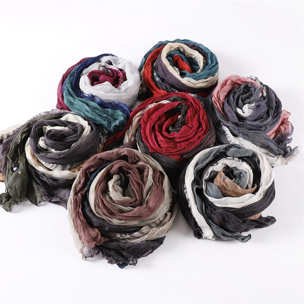 Gradient Voile Crumpled Scarves New Women Scarf Girls Soft Sunscreen Outdoor Breathable Thin Shawl Summer Female Wrap Shawls