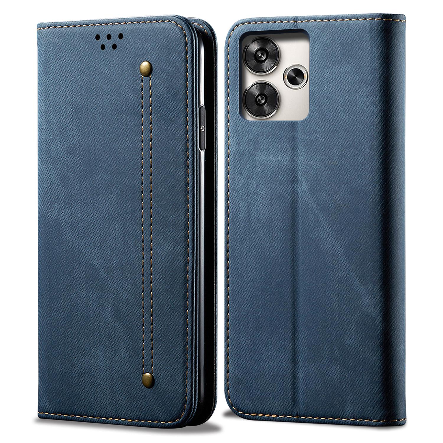 

For Xiaomi Redmi Turbo 3 5G/Poco F6 5G Wallet Phone Case Jeans Cloth Texture Leather Flip Cover Blue