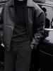 Men's European-Style Black Executive PU Leather Workwear Jacket with Lapel Zipper