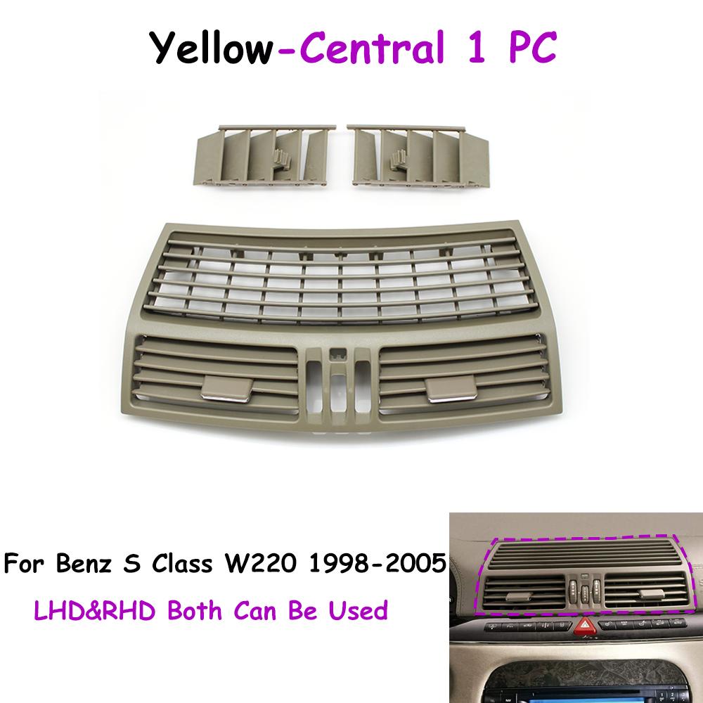

W220 Car Front Dashboard Middle AC Vent Air Vent Grille Panel Cover For Mercedes Benz S Class 1998-2005 2208300554 2208302254 Yellow-Central 1PC