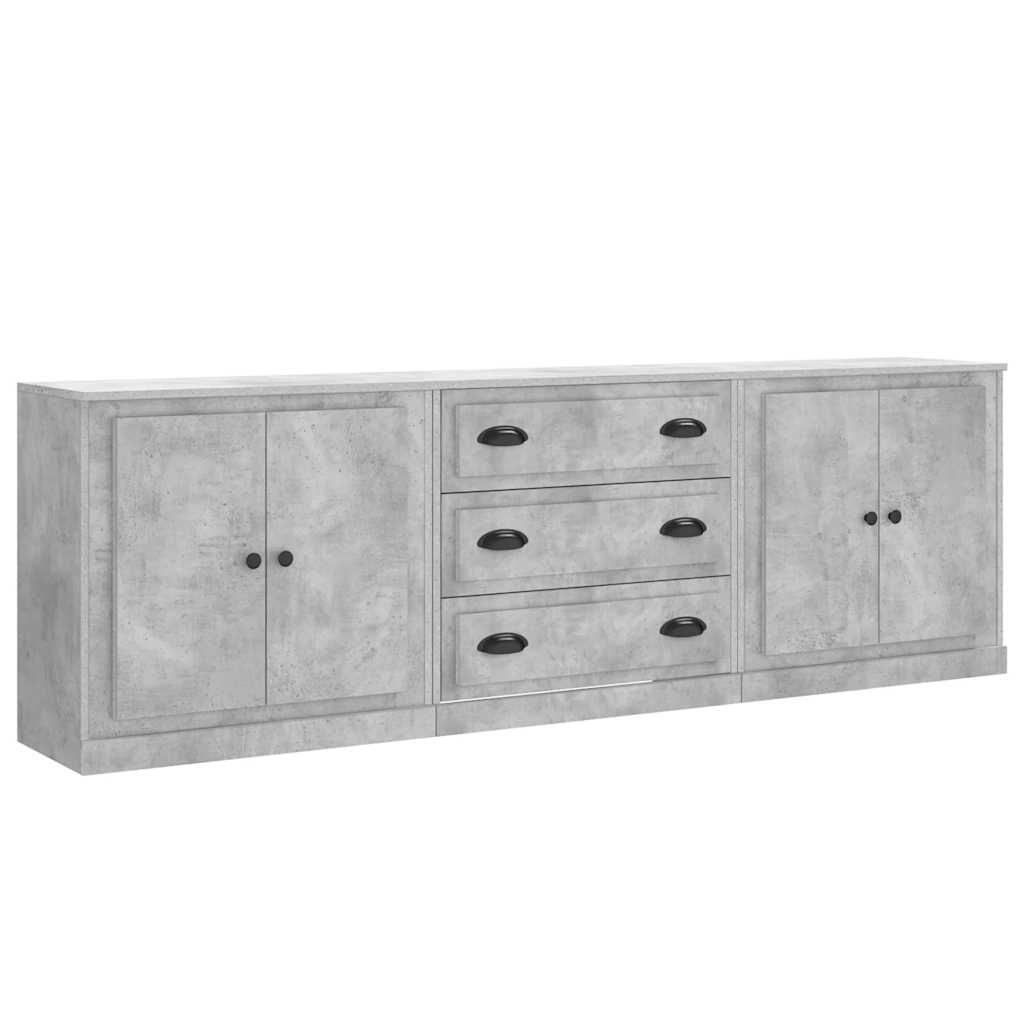 Vidaxl Cabinets, 3 Pcs., Concrete Grey, Wood-Based Material