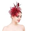 Party Fascinator Hat Mesh Feather Flower Decor Headdress Wedding Headgear Faux Pearl Stage Performance Head Decor Hat Bridal Hair Accessories