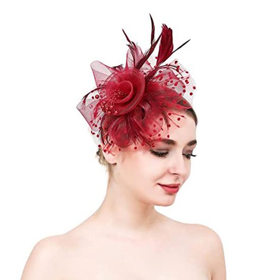 Party Fascinator Hat Mesh Feather Flower Decor Headdress Wedding Headgear Faux Pearl Stage Performance Head Decor Hat Bridal Hair Accessories