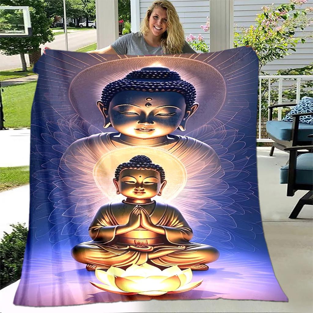 Coperta in Peluche Buddha Sakyamuni Bodhisattva Guanyin del Buddismo, Coperta in Flanella Coperta Plaid per Soggiorno Camera da Letto Letto Divano Preghiera