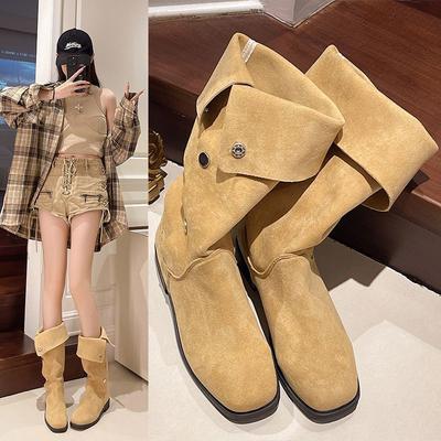 Temperament Thin Boots Autumn and Winter New But Knee Boots Martin Boots Non-slip Thick Heel Solid Color Foot Boots
