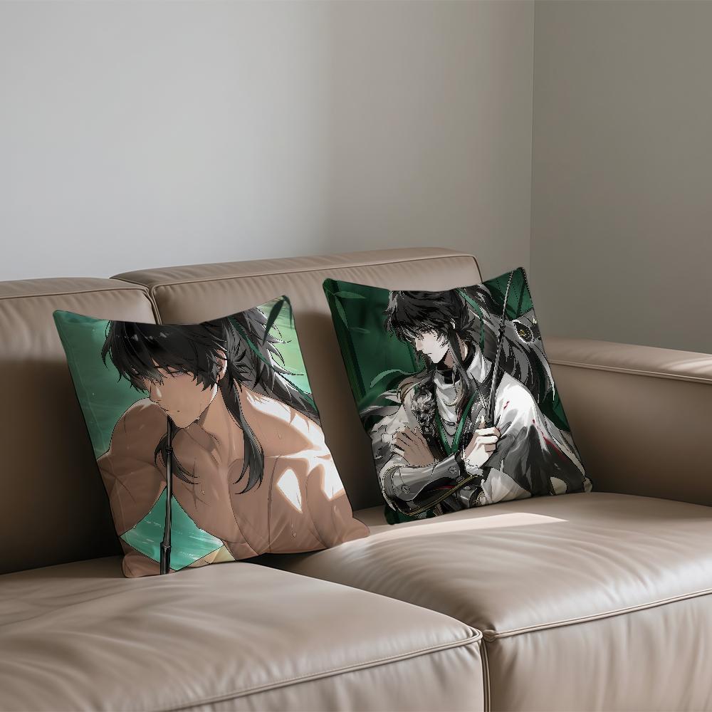 Game Wuthering Waves Qiuyuan cushion cover Square Sofa Cushion Cover Casual Skin-Friendly Comfortable Pillow Cover
