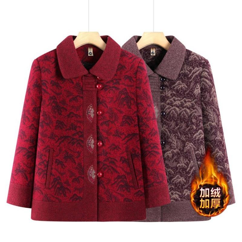 New Autumn and Winter Coat, Plush Warm Old Lady Clothes, Thickened Woolen Top