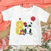 Hotselling Birthday Panda Digital Print Childrens Tshirts Roundneck Shortsleeved Tshirts for Boys and Girls Summer Modal