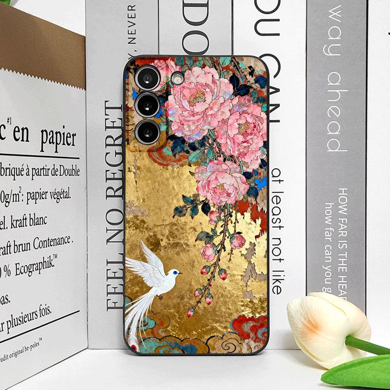 

Retro Flower Hibiscus Golden Ink Painting Phone Case for Huawei Nova 13 12 11Pro 10 SE Mate 40 Pro Plus P60 P40 5G Frosted Cover Huawei Mate 40 Pro+