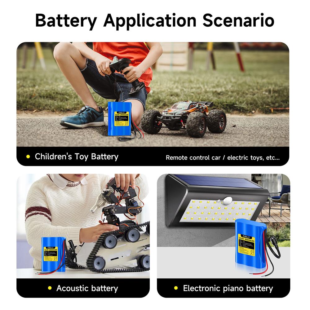 PALO Original 12.6V Battery 12V/12.6V Rechargeable Li-Ion Battery Pack 3Ah 12Vportable Battery for Devices RC Car Boat DIY Robot