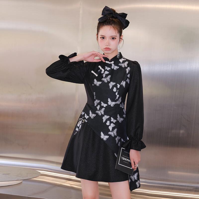 

JK&JS Women s Modern Chinese Style Long-Sleeve Cheongsam Dress S