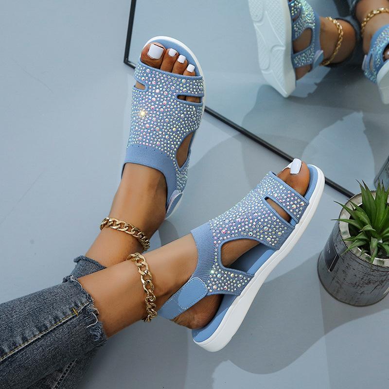 Nuovi Sandali Estivi da Donna moda Tessuto elastico volante Strass Casual Scarpe Piatte da Donna 2024 Scarpa da Spiaggia da Donna Taglia grande 36-43