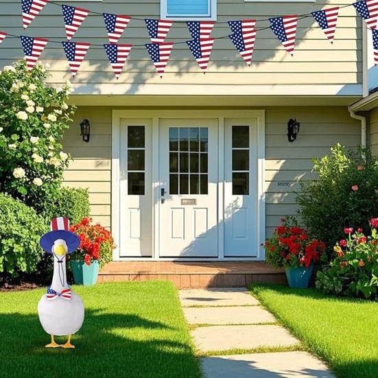 1 Set July 4th Goose Outfits, Patriotic Porch Goose Costume, Independence Day Apparel, Stars Stripes Hat Bow Tie for Lawn 23 Inch Goose Statue