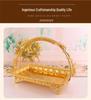 Golden Metal Single-Layer Multi-Purpose Fruit Snack Basket with Handle - European Classical Style for Hotel, KTV, or Living Room.