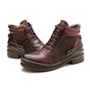 Johnature Genuine Leather Retro Shoes Women Boots Zip Round Toe Mixed Colors Sewing Handmade Concise Platform Boots