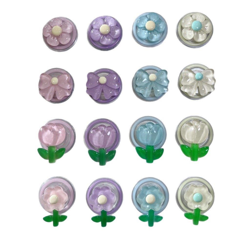 Magnetic Tulip Flower Bowknot Retractable Phone Airbag Holder and Desktop Stand Crystal Bowknot - Yellow