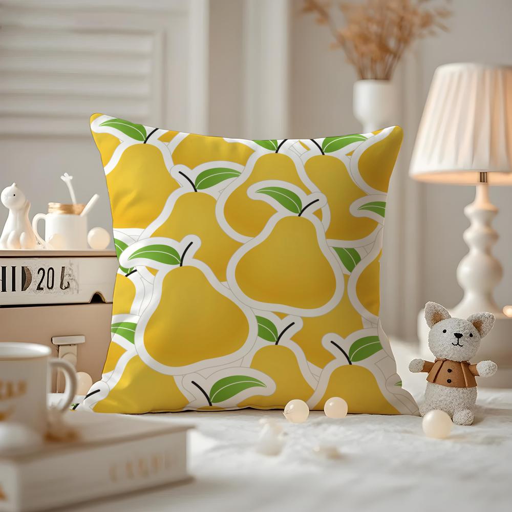 Fruit Print Cushion Cover Anti-dustmite Pillowcase Invisible Zipper Silky Short Plush Sofa Cushion Cover