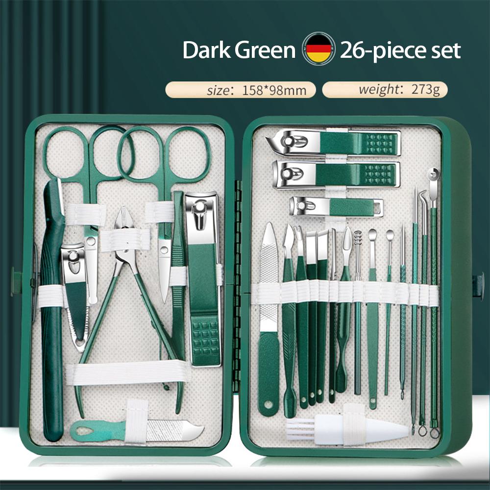 Dark Green Stainless Steel Manicure Nail Clippers Set with Dead Skin Clippers Nail Tools
